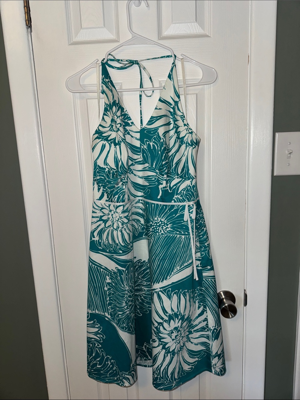 Ann Taylor Teal and White Floral Halter One-Piece